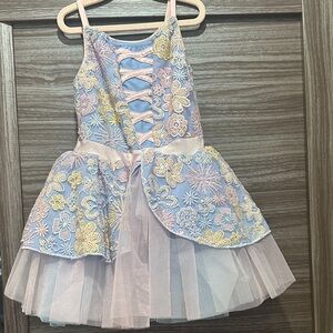 Floral Lace Kids Formal Dress - Pink and Blue ( Dance Recital)